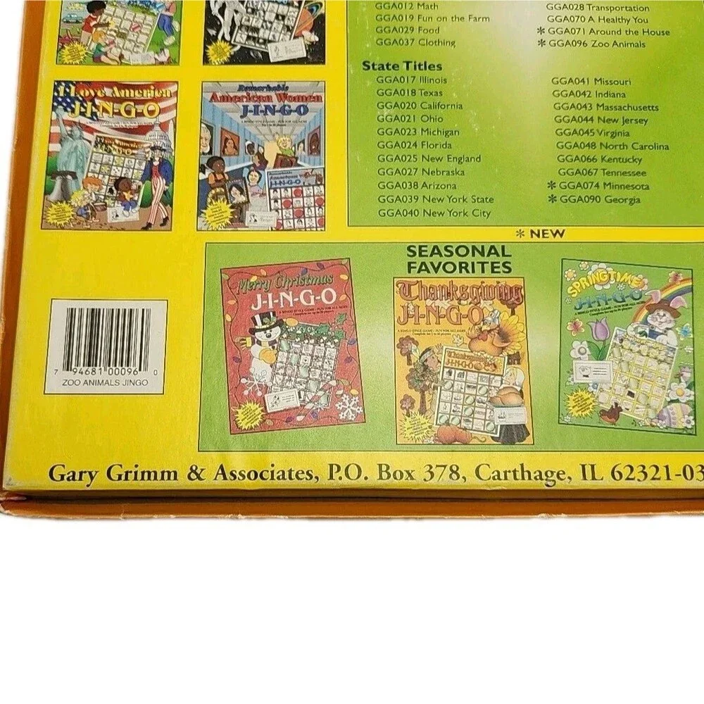 Zoo Animal JINGO Bingo Style Game Gary Grimm & Assoc GGA096 Children Kids 2000